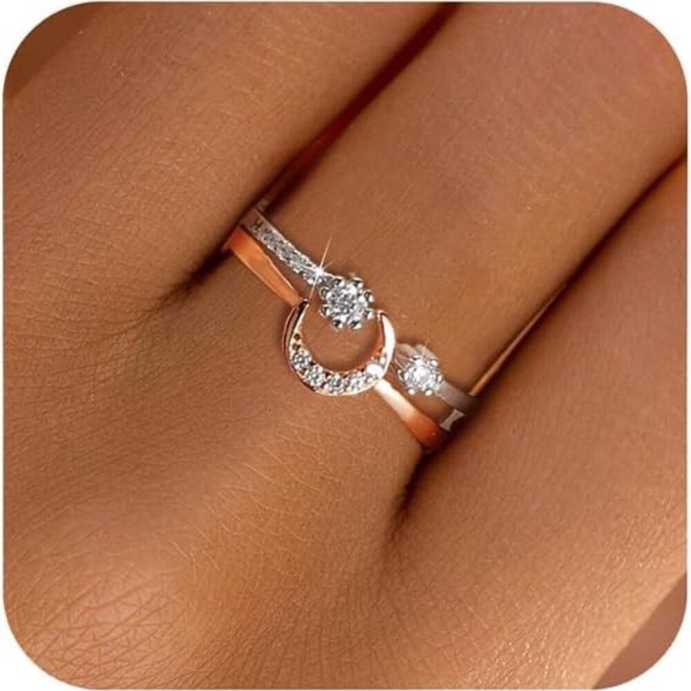 Star Moon Stackable Double 925 Celestial Ring - R… - image 8
